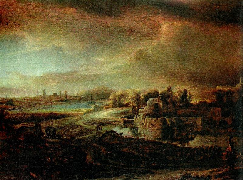 REMBRANDT Harmenszoon van Rijn landskap med diligens oil painting picture
